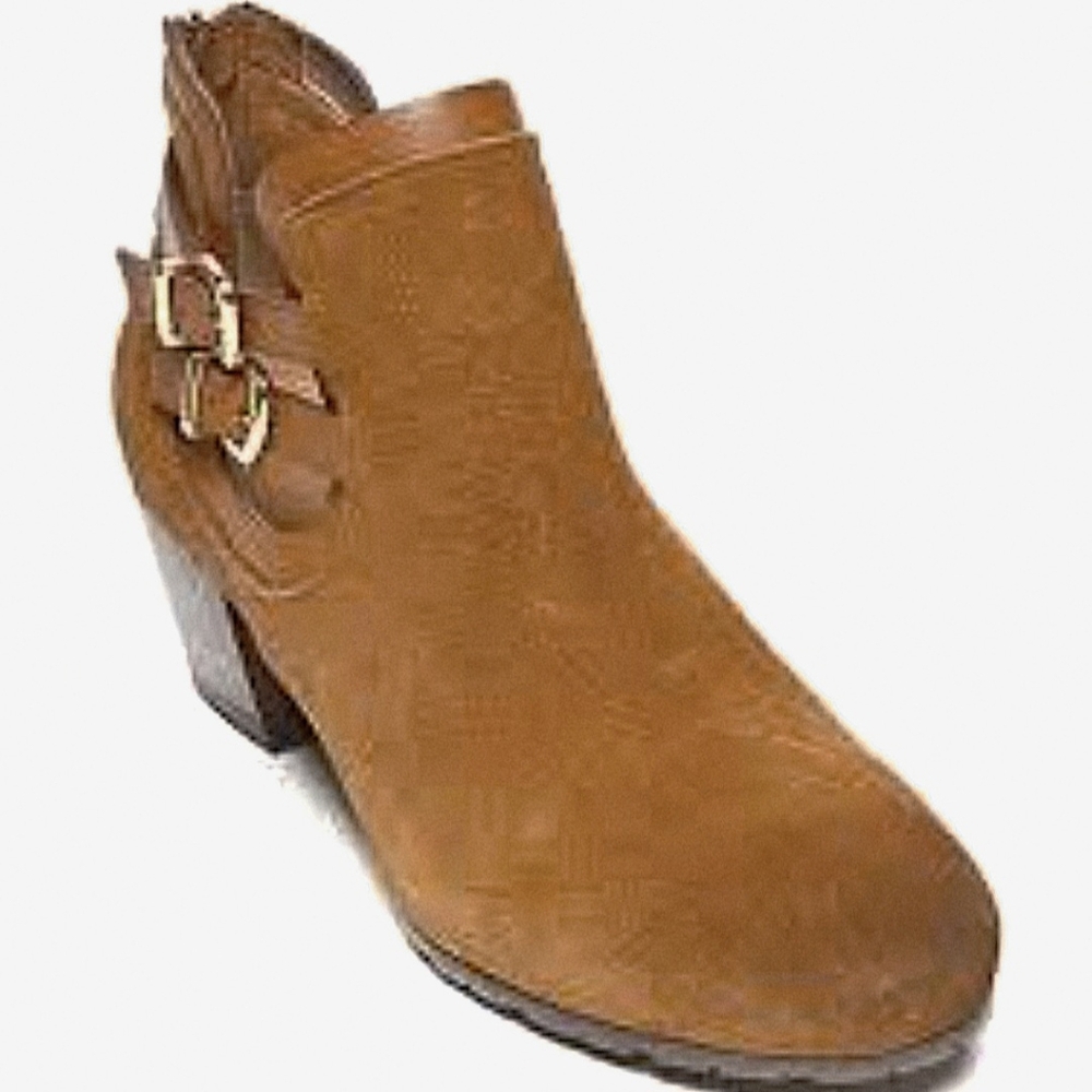Kenneth Cole Reaction Pilgrim suede booties Brown Ankle Boots Brass Gold Buckle